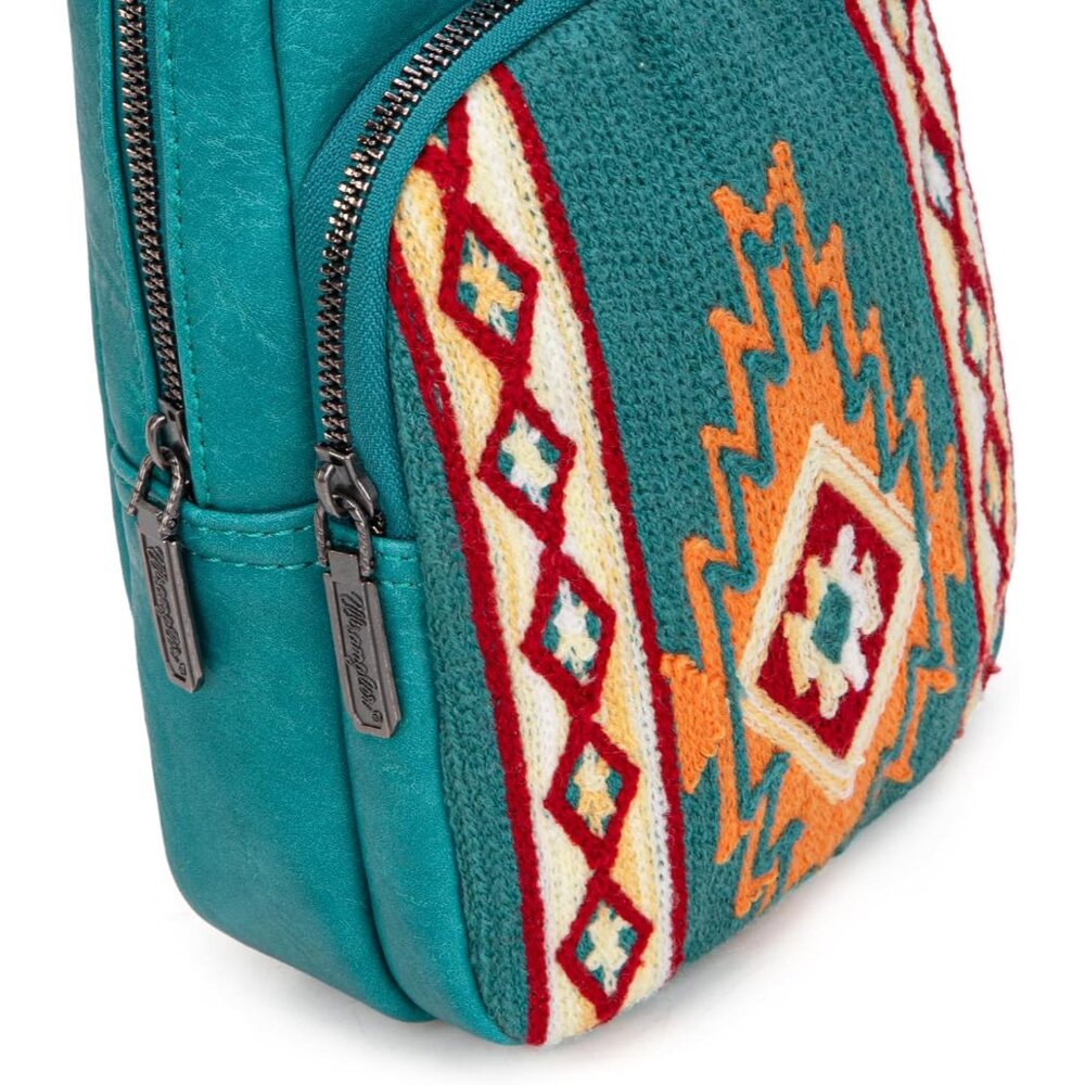 Wrangler Turquoise Aztec Knitted Crossbody Sling Bag for Women - Picture 3 of 7